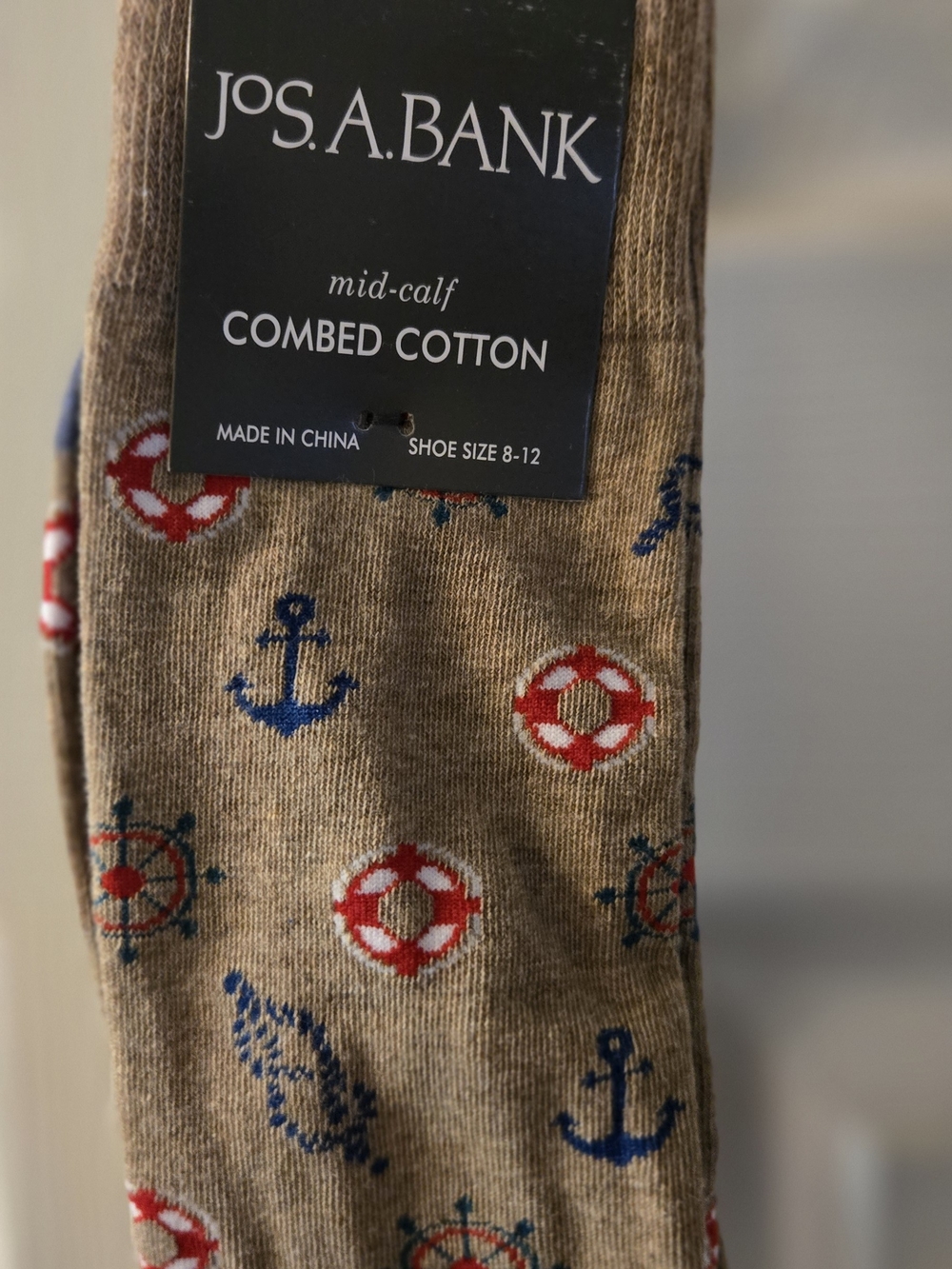 Jos. A. Bank Tan Nautical Pattern Mid-Calf Combed Cotton Socks
